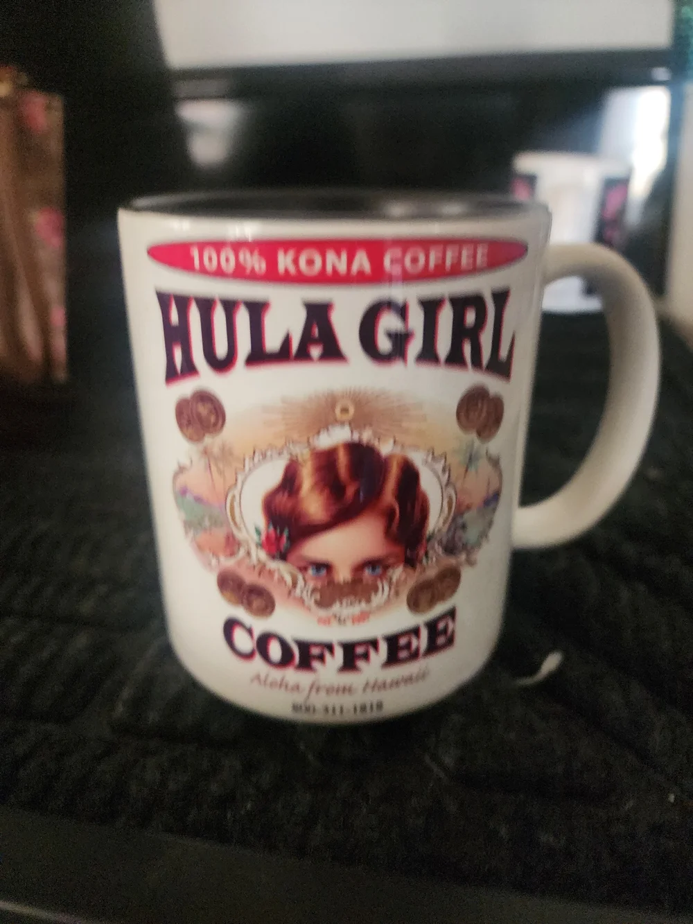 Source Unknown Hula Girl Coffee Mug - White Exterior, Black Interior